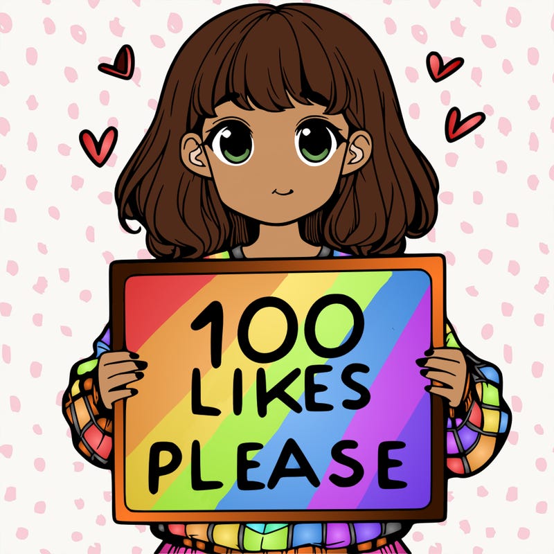 a girl holding a sign saying 100 likes please