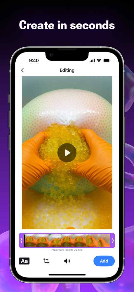 Scrolla: fun reels, no stress - Interfaz de la aplicación Scrolla para editar videos cortos con herramientas creativas sencillas.