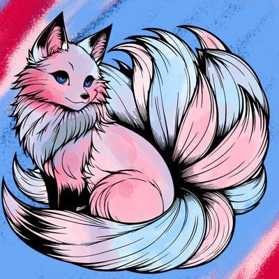 realistic detailed 9 tailed anime fox
