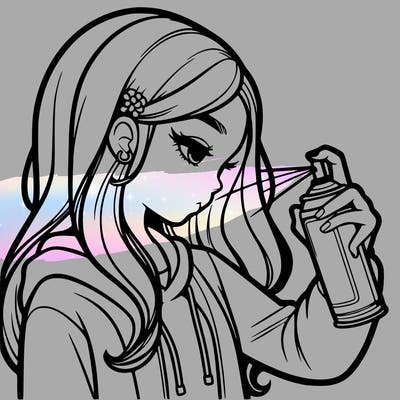 a realistic girl spray painting