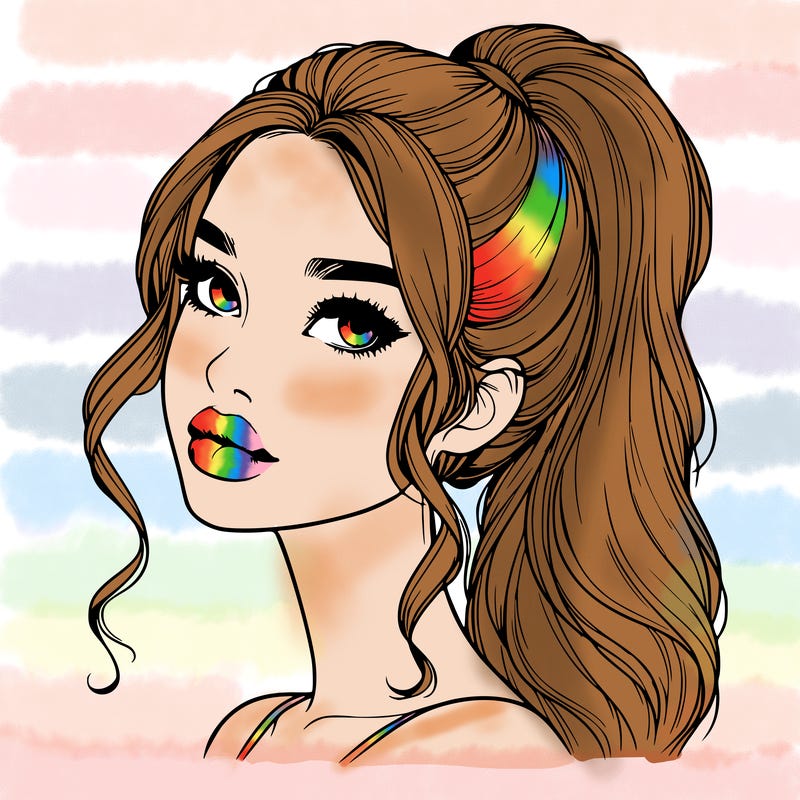 realistic girl with a ponytail on her hair and lips