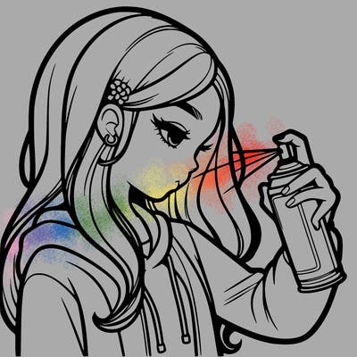 a realistic girl spray painting