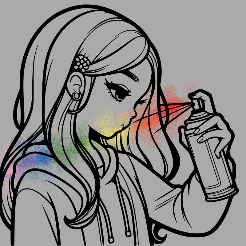 a realistic girl spray painting