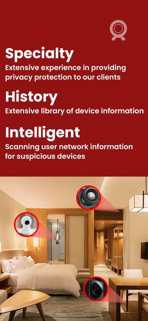 AI Hidden Camera: Privacy Safe - AI Hidden Camera app feature showing hidden camera identification in a hotel room