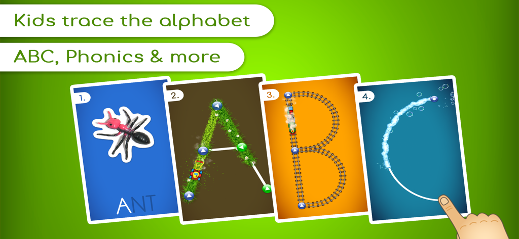 LetterSchool - Learn to Write! - Interaktive Alphabet-Zeichenkarten für die Buchstaben A, B und C in der LetterSchool-App