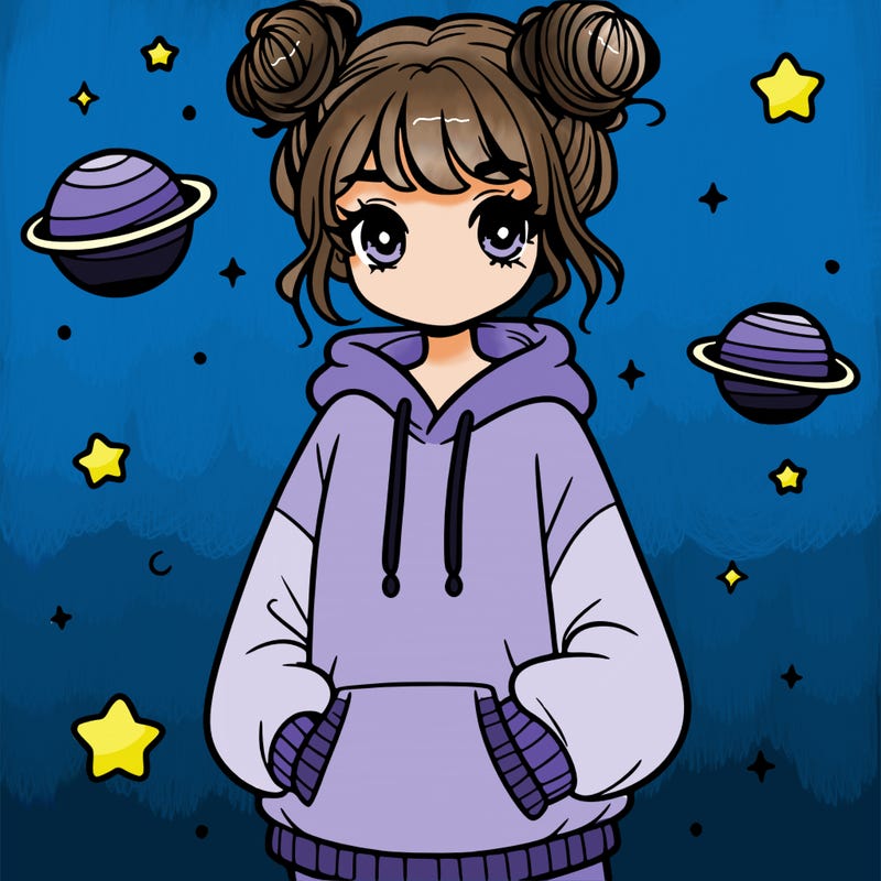 girl with space buns and an oversized hoodie