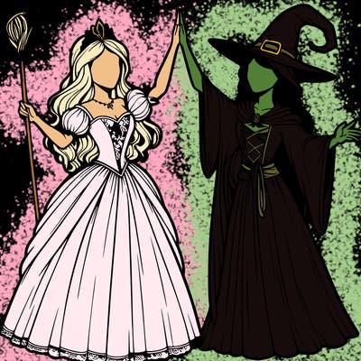 detailed realistic split of a princess and a witch