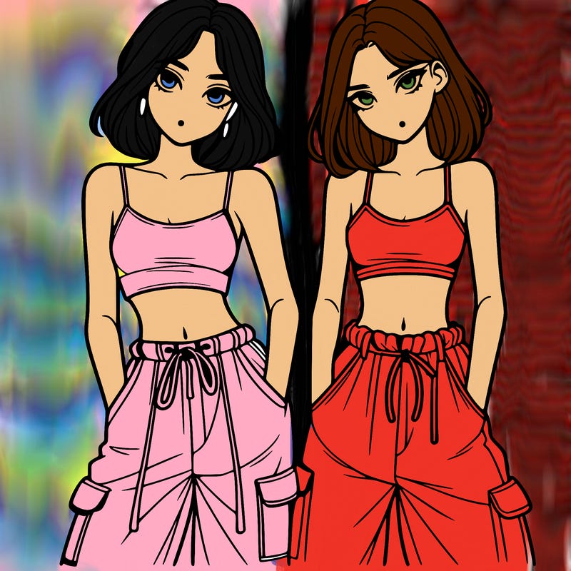 two girls with crop top with baggy pants