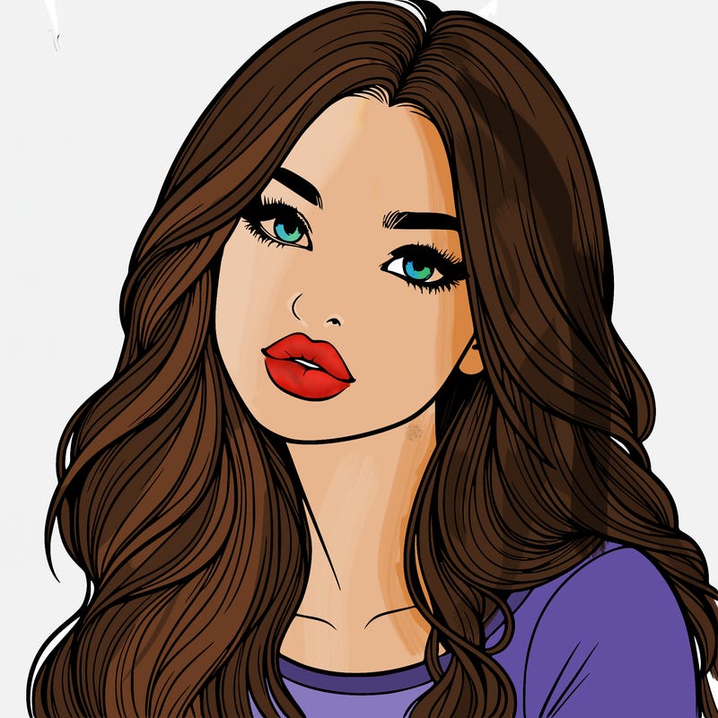 realistic girl with hair on her hair and lips