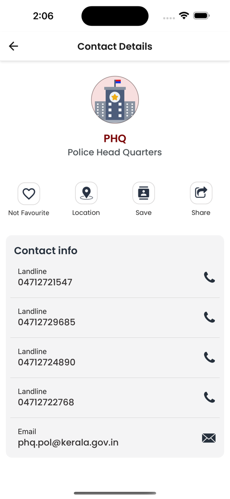 Pol-App(Kerala Police) - Official contact information for Kerala Police Headquarters in Pol-App.