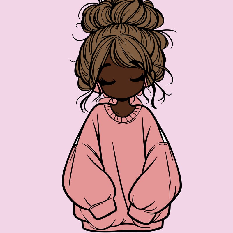girl with baggy sweatshirt and messy bun
