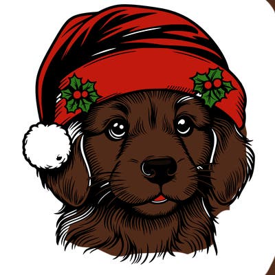 realistic dog wearing a santa hat