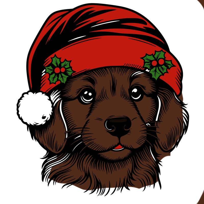 realistic dog wearing a santa hat