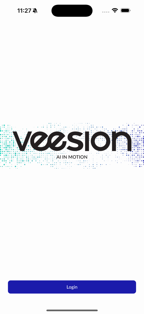 Veesion - Live Store Alert - Tela de login do aplicativo Veesion apresentando o logo da empresa e o slogan AI in motion
