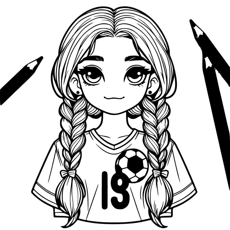 a realistic girl with 2 braids and a soccer jersey
