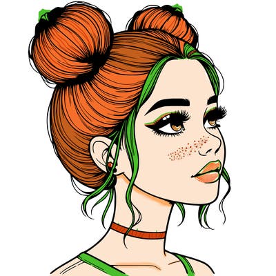 realistic girl with buns on the top of her head