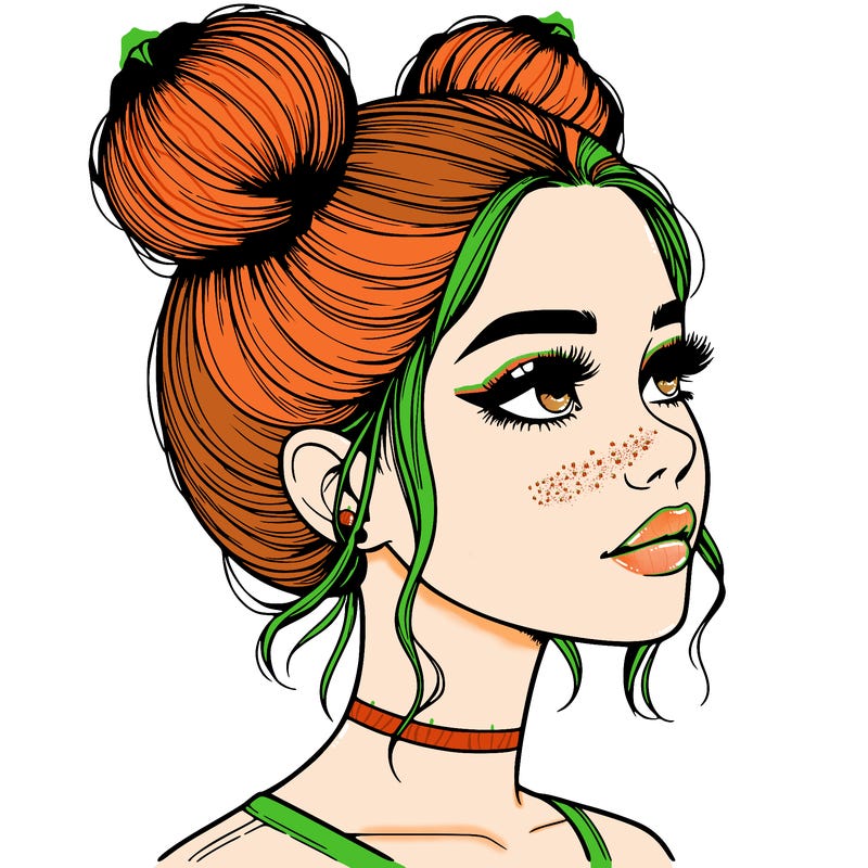 realistic girl with buns on the top of her head