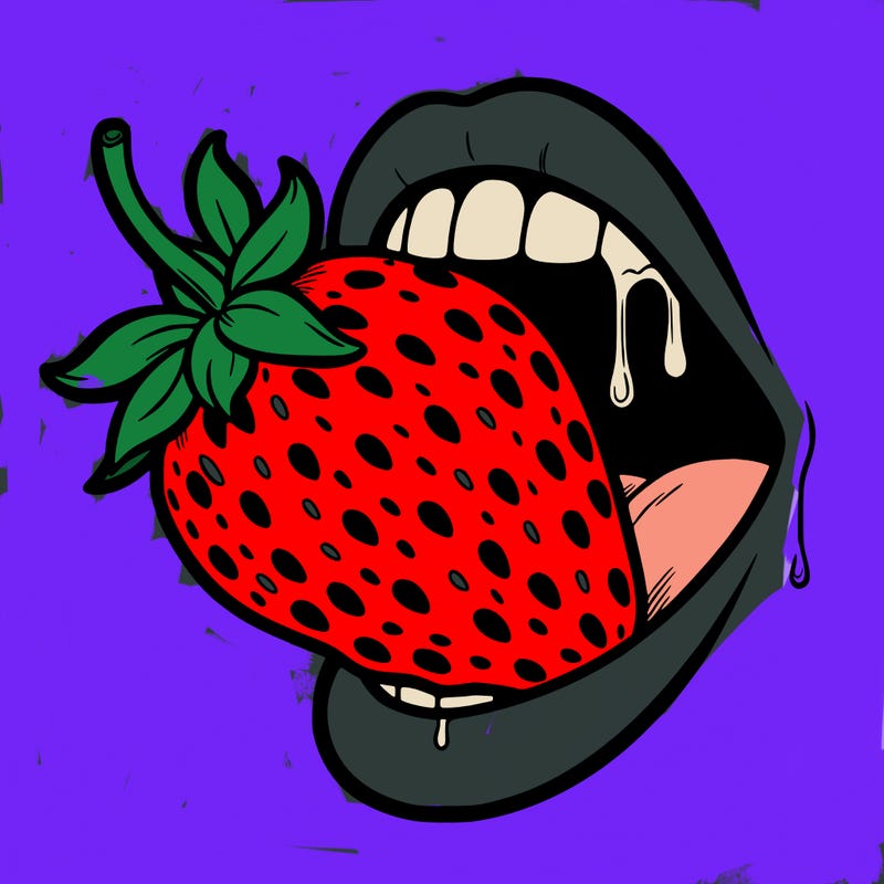 strawberry in mouth