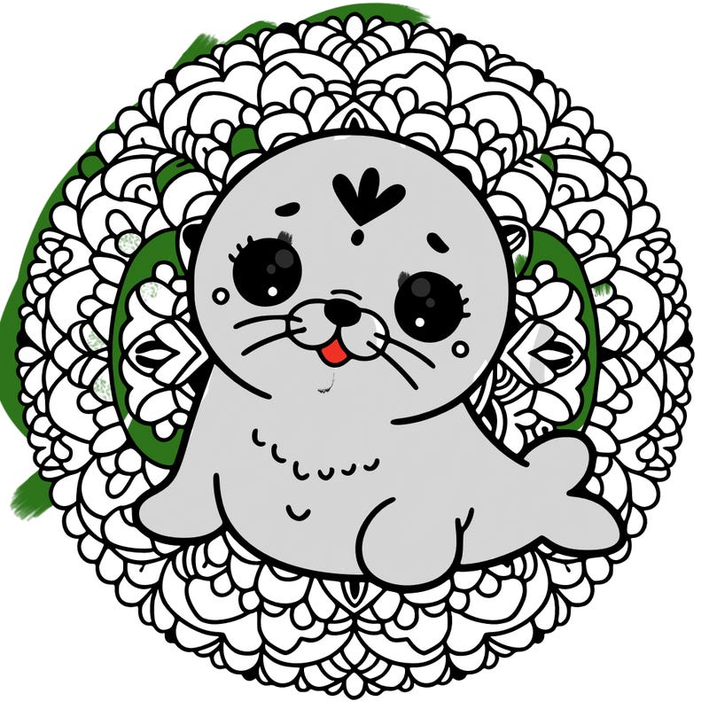 a cute baby seal mandala
