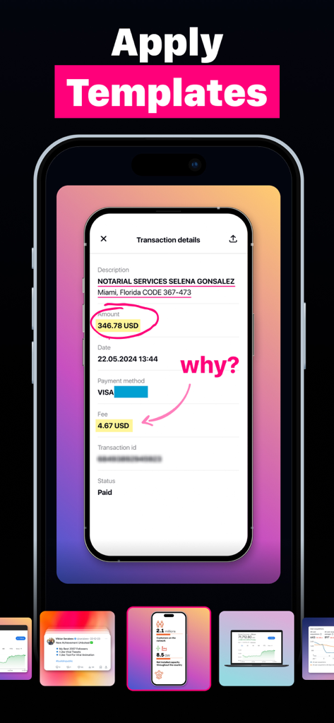 Screenshot Editor - ScreenCut - ScreenCut app interface displaying screenshot templates and professional annotations on an iPhone mockup