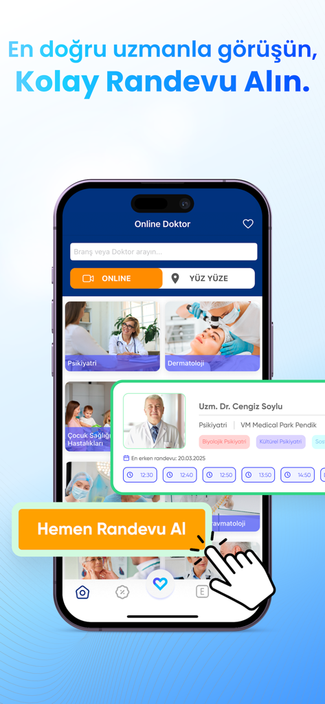 Happ | Check-Up - Happ Health mobile app interface for booking online or face-to-face doctor appointments