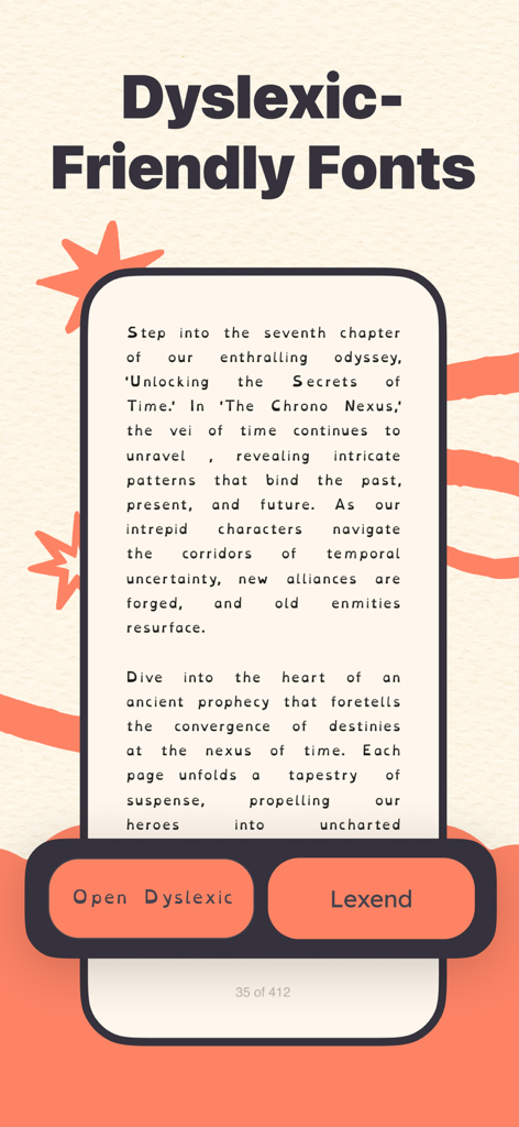 Magibook: Reading & Audiobooks - A smartphone interface displaying dyslexic friendly font options within the Magibook reading app