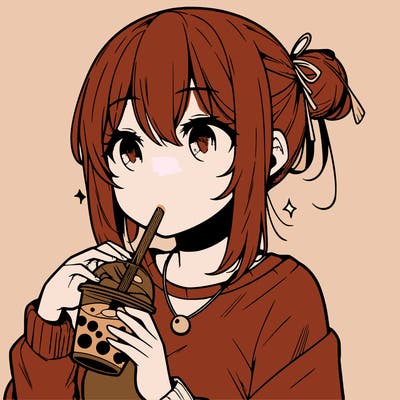 manga character drinking boba
