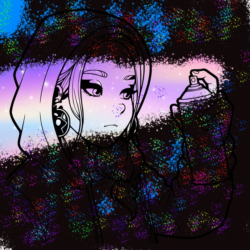 a realistic girl, spray painting