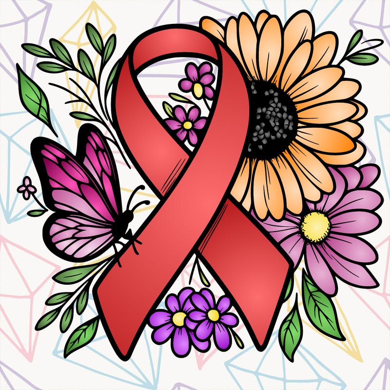 cancer awareness symbol with flowers and butterflies