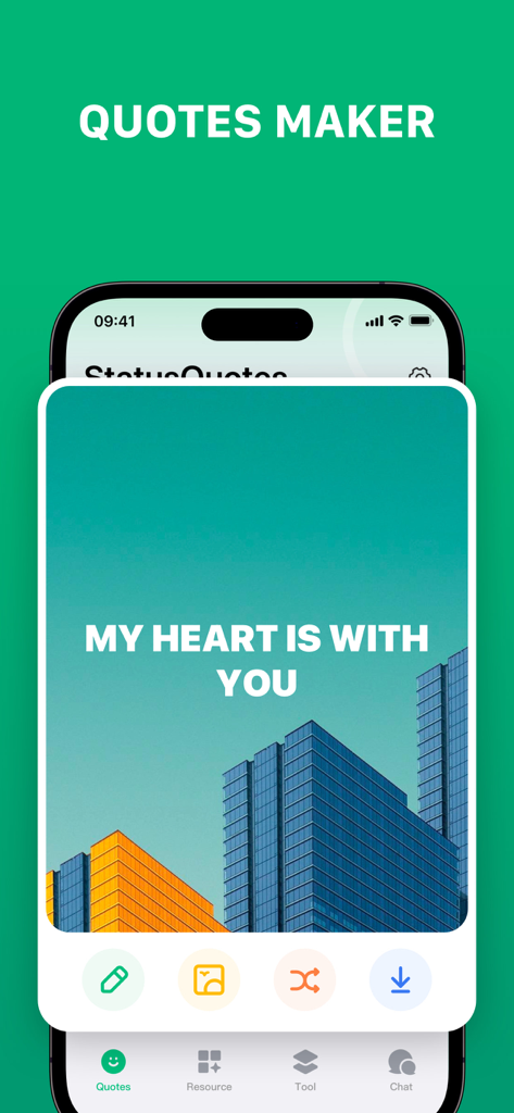 WA Web - Dual Chat - WA Web Dual Chat app quotes maker interface with an editable quote over a cityscape background