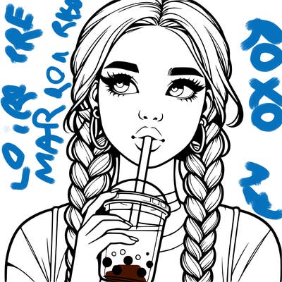 realistic girl with braided hair drinking boba