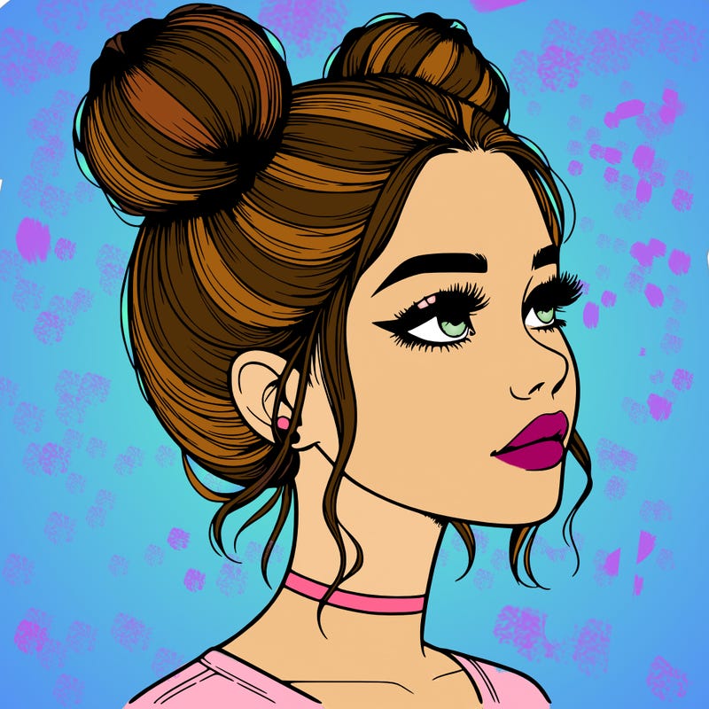 realistic girl with buns on the top of her head