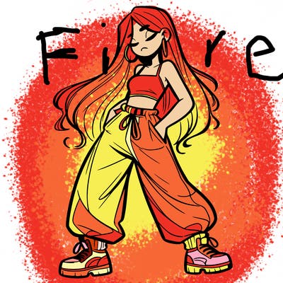 girl in baggy pants crop top and long hair