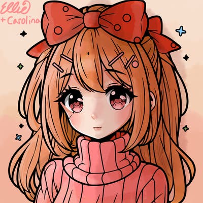 anime girl with hairbow wearing a turtleneck