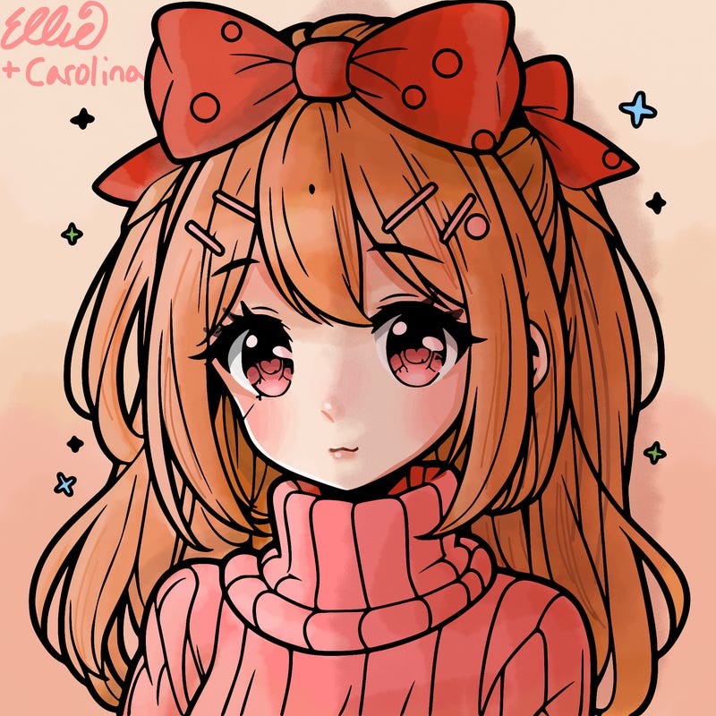 anime girl with hairbow wearing a turtleneck