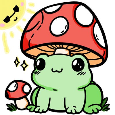 a cute frog with a mushroom hat