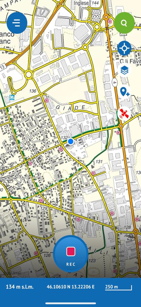 TABACCOmapp 3.0 - Topographic map view with GPS tracking recording and elevation data