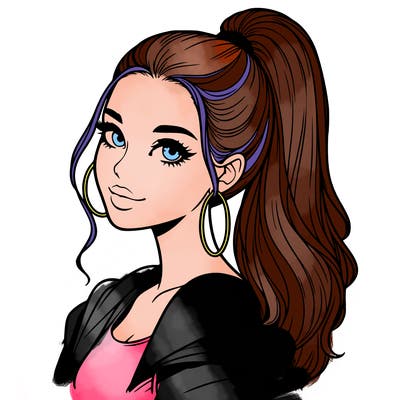 realistic girl with a high ponytail