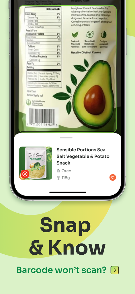 Food & Product Scanner - zapit - Smartphone screen using zapit app to scan a food product barcode for nutritional facts