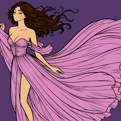 realistic woman in dress flowing the the wind