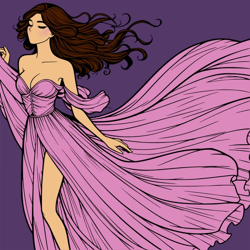 realistic woman in dress flowing the the wind