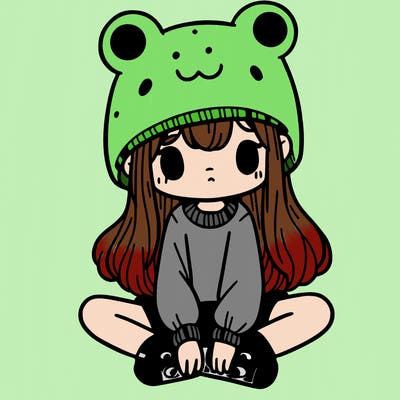 a girl wearing a frog hat and some frog socks