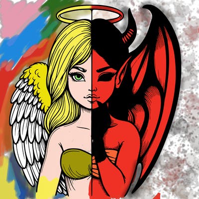 realistic angel half demon