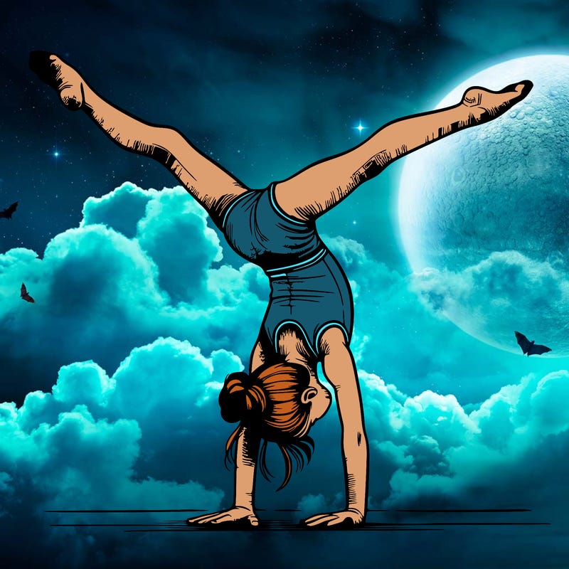 realistic gymnastic hand stand girl in four splits