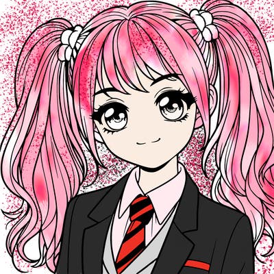 realistic girl with two ponytails and a suit on