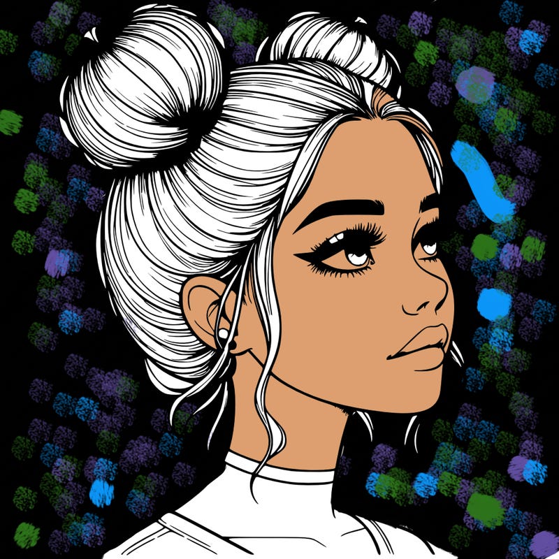 realistic girl with buns on the top of her head