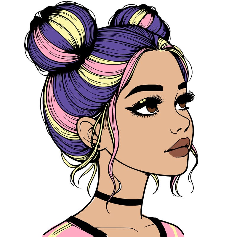 realistic girl with buns on the top of her head