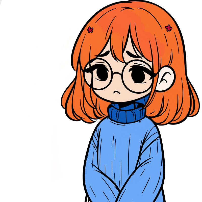 sad girl with glasses in a sweater