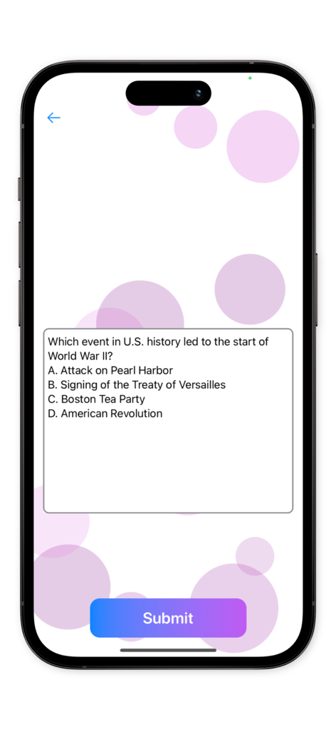 Quiz-AI - Quiz AI mobile app showing a multiple choice history question ready for submission