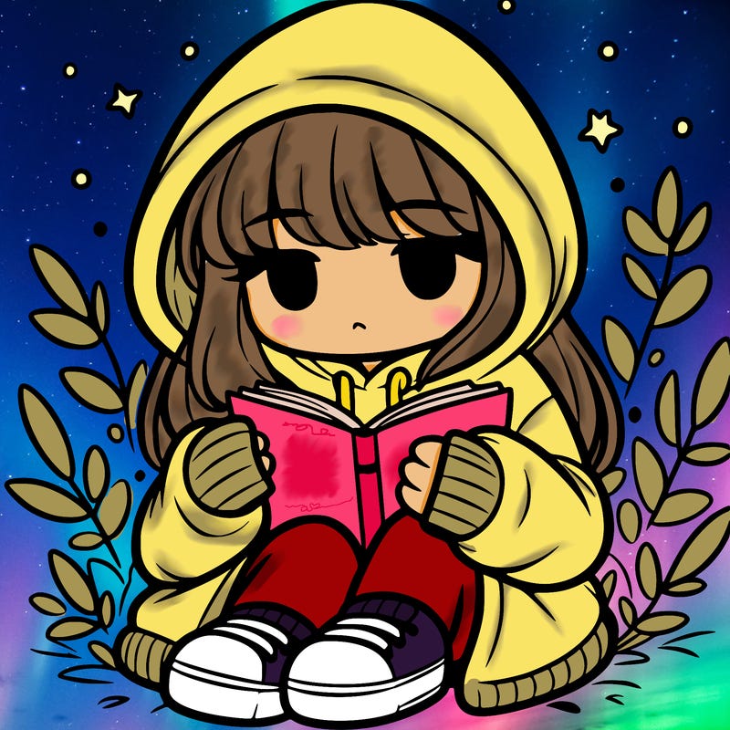 girl in oversized hoodie reading a book